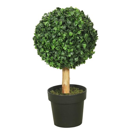 Grandoldgarden 10 in. Green Boxwood Everyday Topiary with 5 in. Pot-7 in. Ball Planter Pot GR3245946